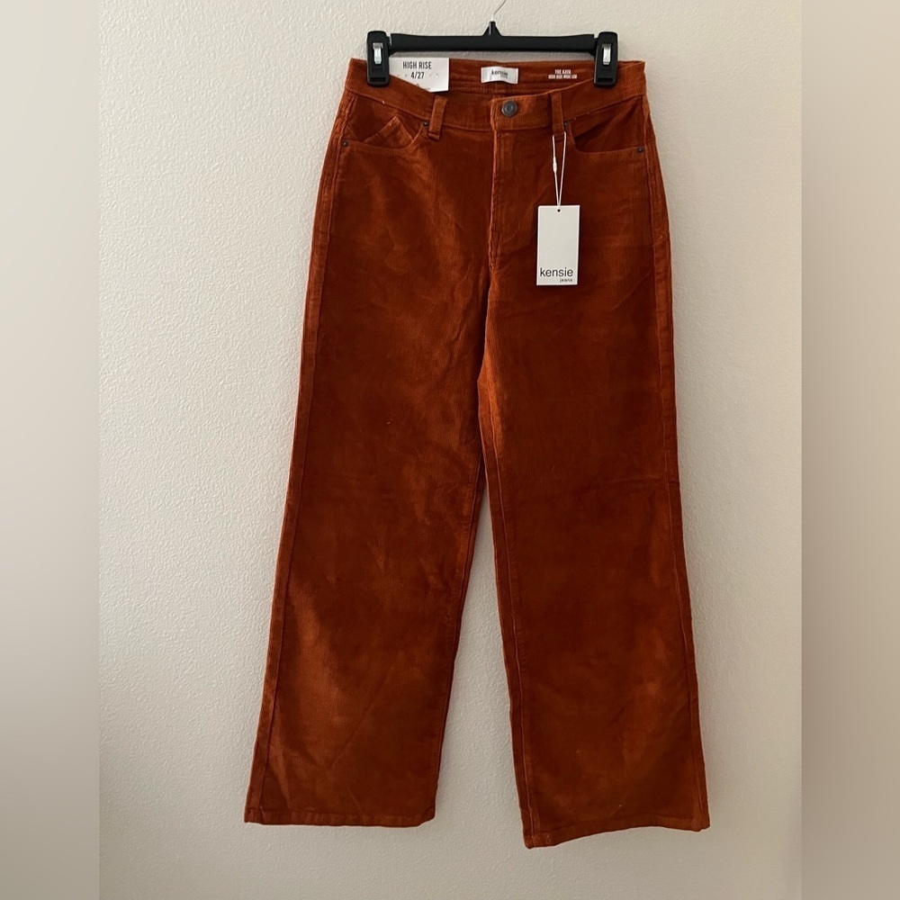 NWT Kensie The Kaya High Rise Wide Leg Corduroy Pants Fall Color Rust Pumpkin 4